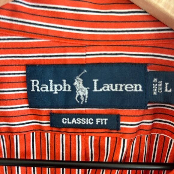 Ralph Lauren Shirt Classic Fit Orange Stripe Button Down Preppy Logo - Picture 8 of 9